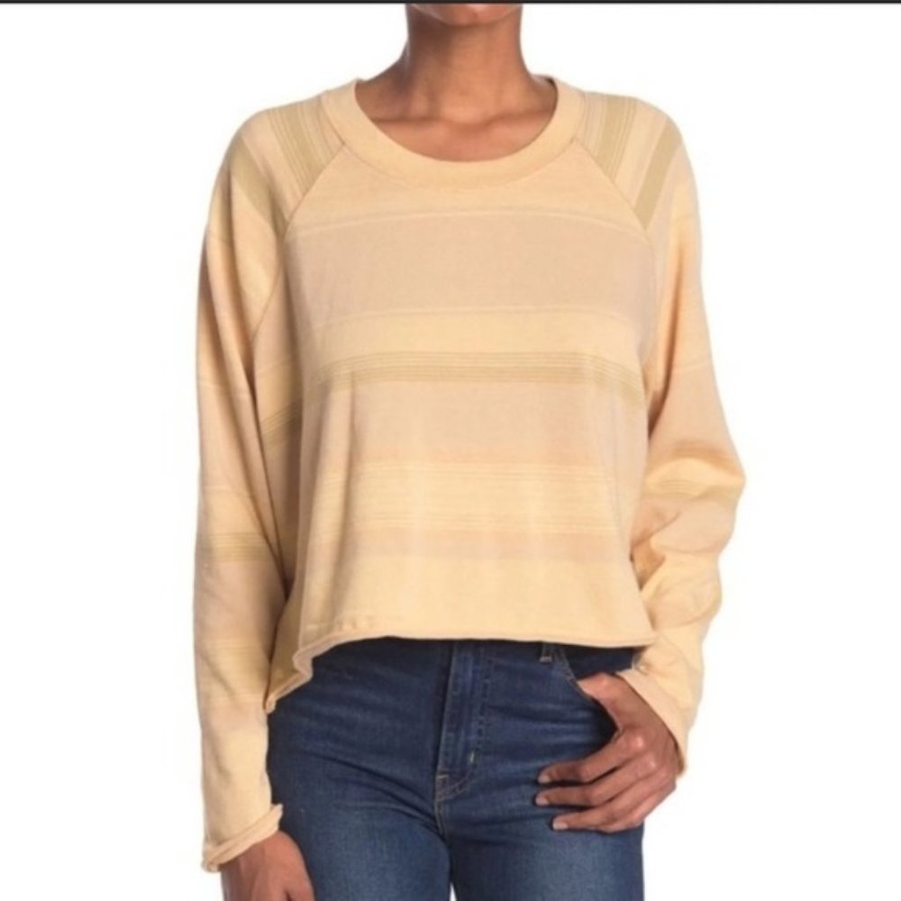 Free People Women's Baja Beige Striped Long Sleeve T-shirt Size L NWT $78